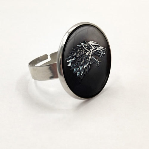 Stark Black Wolf Ring